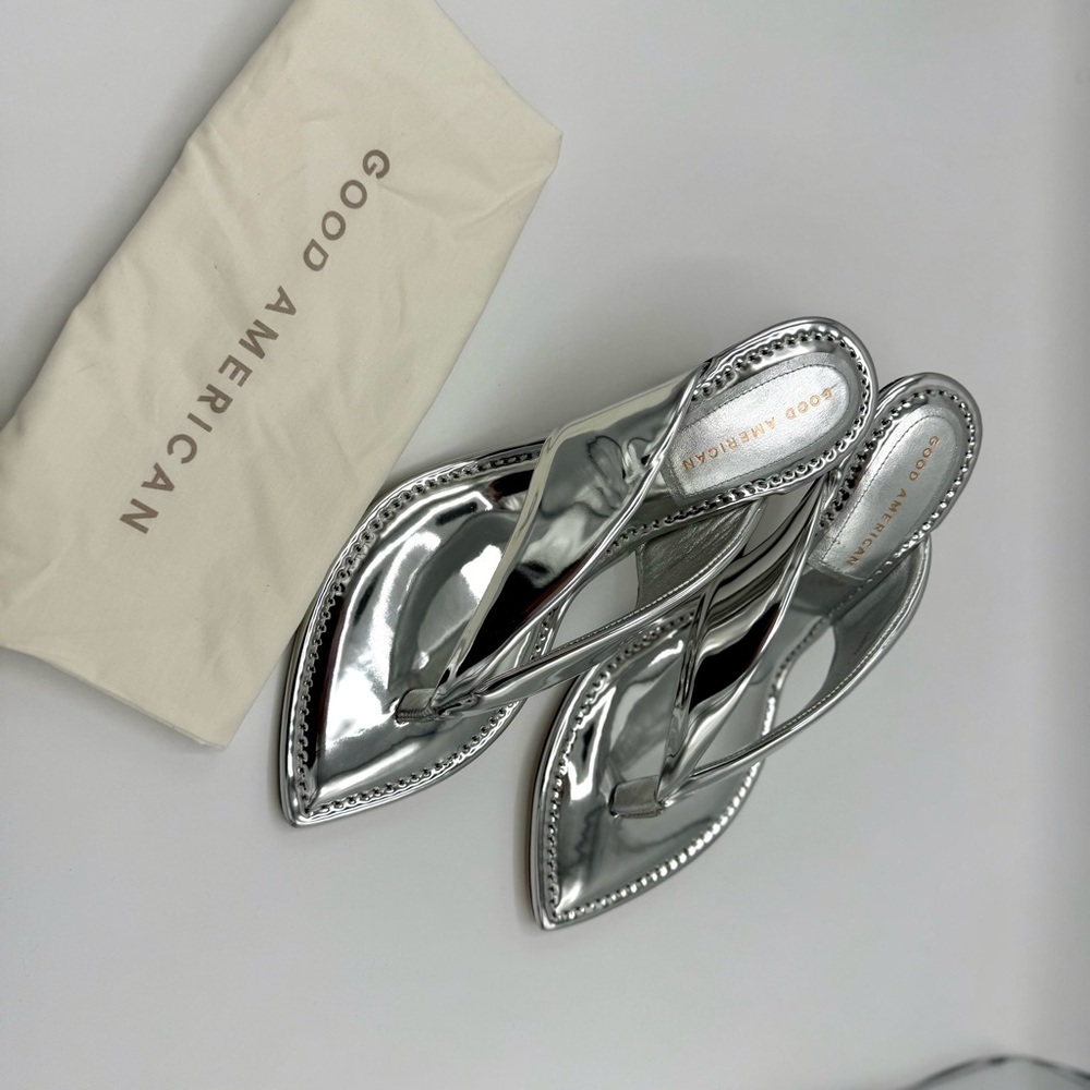 NEW Good American Clear Block Heel Thong Sandals dust bag no box Silver Sz 12 - Picture 15 of 16